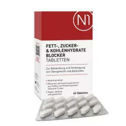   N1 Blocator Grăsimi, Zahăr și Carbohidrați 45 tab– Control Greutate și Absorbție Calorică germani