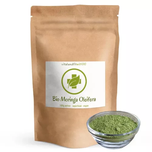 Moringa bio pulbere 100g – superfood bogat în vitamine, susține energia, imunitatea și detoxifierea.made in germany